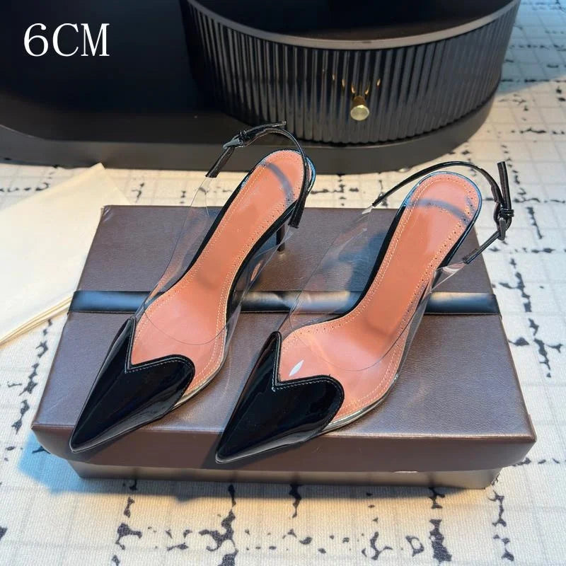 2026 Summer Pointed Shallow Mouth Sweet Love Shape Pumps Transparent Pvc Shoes Thin High-Heeled Dress Women'S Sandals