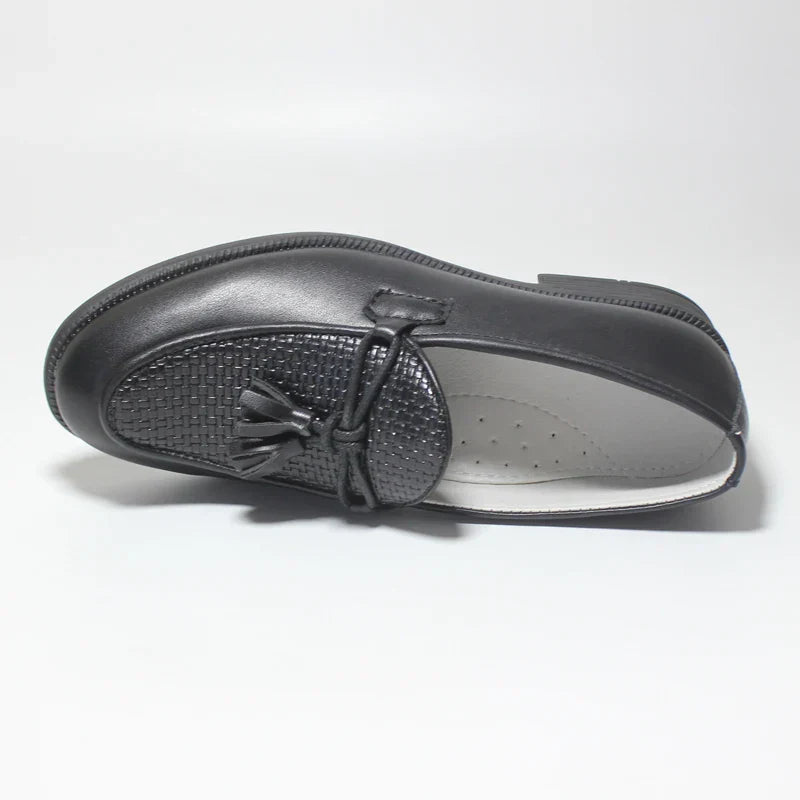 2023 Boys Shoes With Tassel Matte Black PU Leather Loafer Slip on Embossing Moccasins For Kids Boy Dress Shoe Italian Breathable