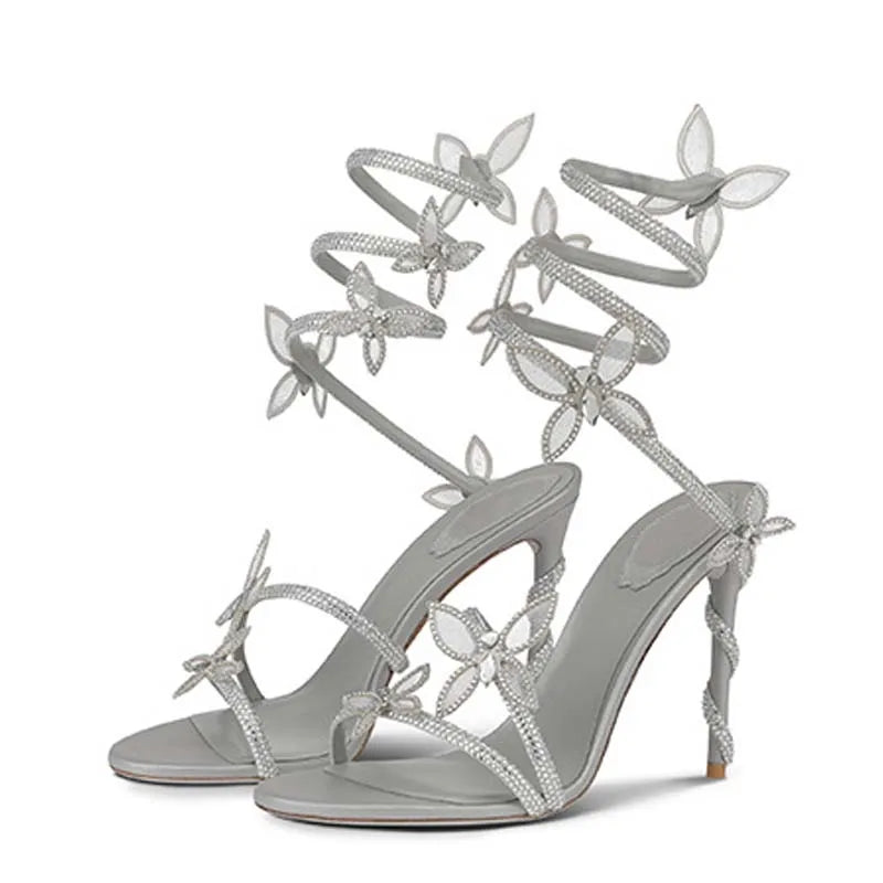 Aneikeh Street Style CRYSTAL Narrow Band Thin High Heels Women Sandals 2026 Summer Open Toe Ankle Strap Female Shoes
