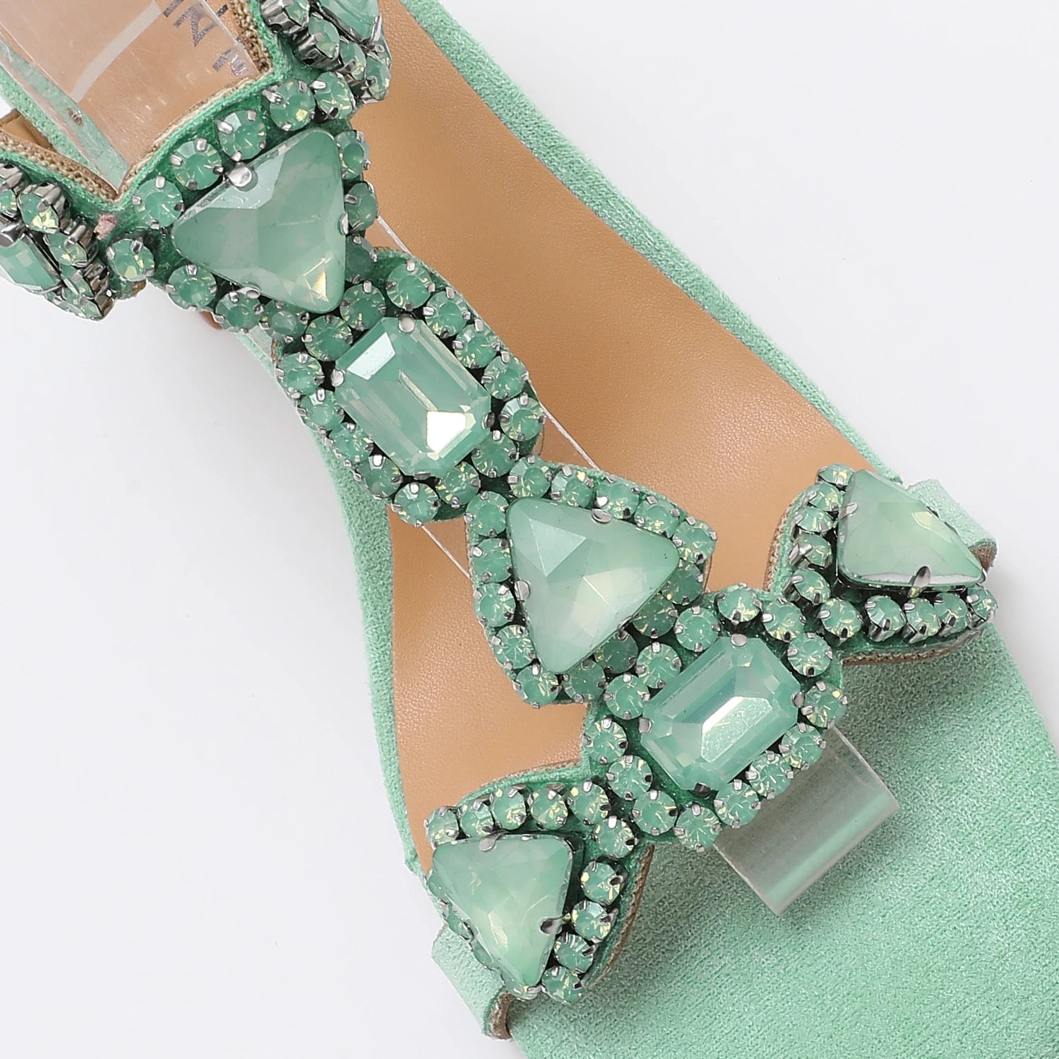 Glamorous Pink/Green Gemstone High Heel Sandals  Women's Elegant Rhinestone Ankle Strap Party Wedding Footwear