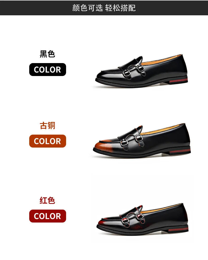 Spring Summer New Cow Leather Shoes for Men Buckle Designer Loafers Male Solid Color Big Size Fashion Business Casual Shoes Man