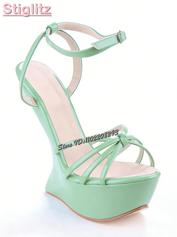 Cross-tied Super High Heel Sandals Candy Color Round Toe Platform Strange Style Heels 2025 Summer Women Shaped Heel Shoes 15CM