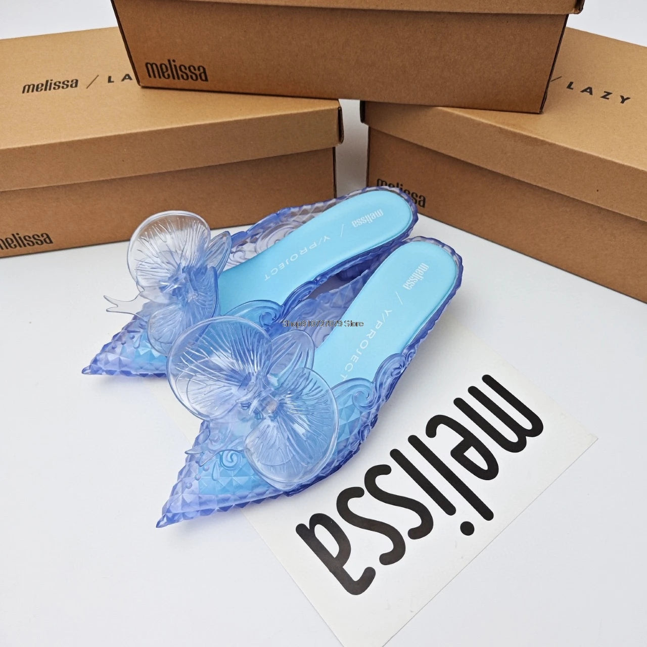 Design Big Butterfly Knot Slides Women Flat Mules Sandals High Quality Cozy PVC Transparent Sandals Pointed Toe Back Strap Shoes