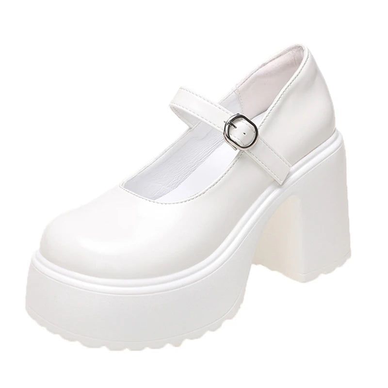 Black Super High Heels Mary Jane Shoes Women 2026 Goth Chunky Platform Pumps Woman Plus Size Ankle Buckle Party Lolita Shoes 42
