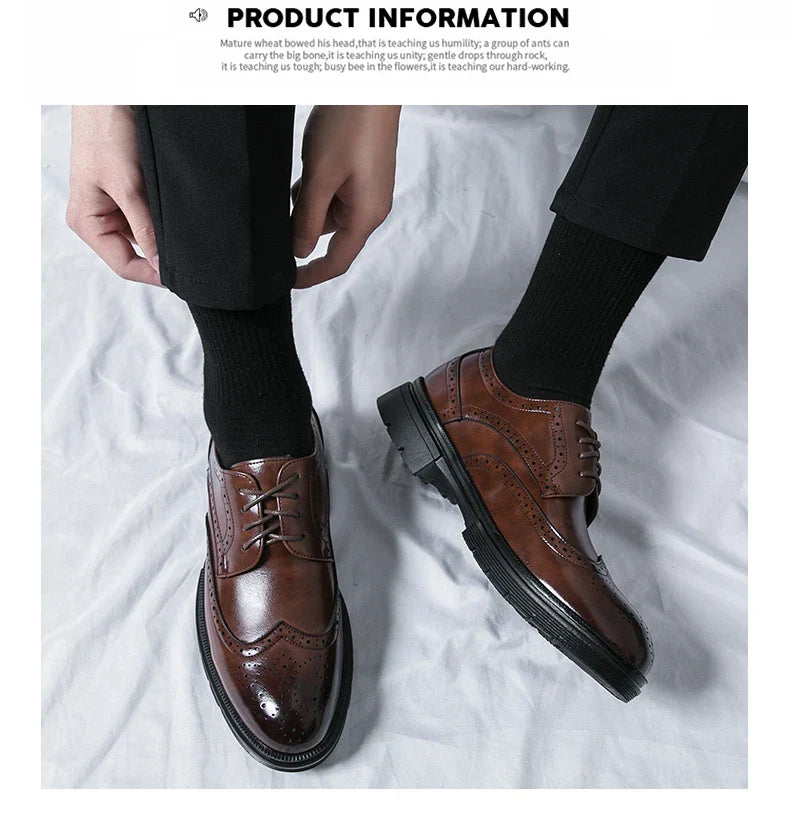 Men's Leather Brogue Oxford Dress Shoes Formal Business Handmade Classic 2026 Brown Black Chaussure Homme