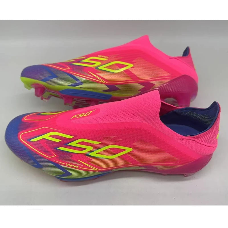 Without-lace F50+ Mens Soccer Shoes Boys Training Non-Slip Turf Soccer Cleats TF/FG Football Sneakers Chuteira Campo 39-45