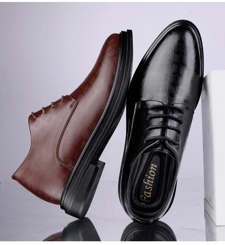 Men Dress Shoes Elevator Shoes Platform Breathable Casual Business Luxury Genuine Leather Soft Heightening Shoes 7CM Taller Male