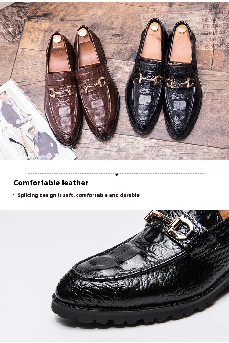 New British business casual shoes nightclub formal pointy leather shoes for men 46 47 large size crocodile metal decoration