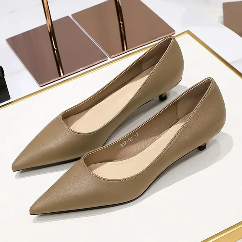 2024 Spring Women 4cm High Heels Concise Office Pumps Lady Soft Leather Thin High Heels Female Fashion Pointed Toe Wedding Shoes
