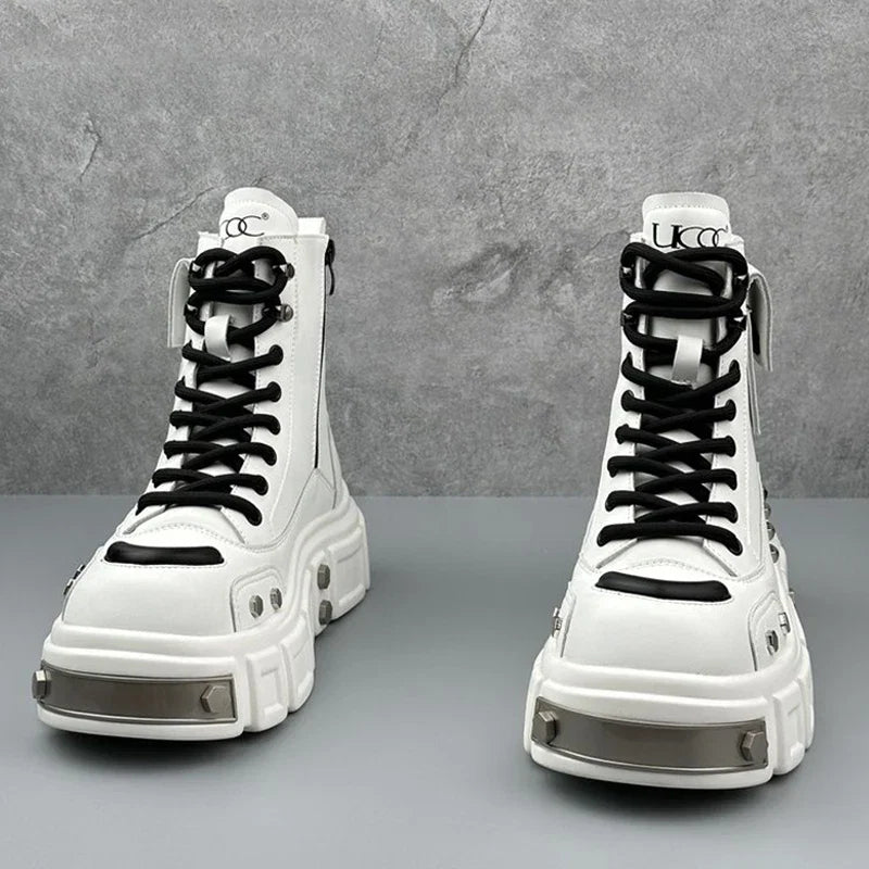 Boots For Man Fashion Rivet Leather Design Luxury Shoes Gothic Black Street Hip Hop punk Rock ankle boots Men Motorcycle shoes