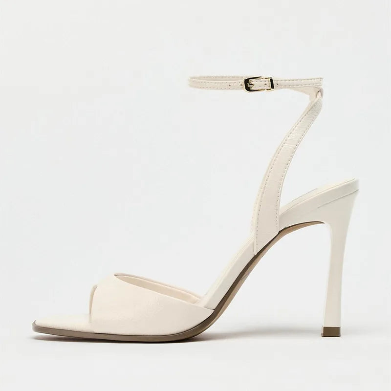 Designer Patent Leather Ankle Strap Buckle Heeled Sandals Women Sexy Square Toe Peep Toe High Heels Summer Elegant Office Shoes