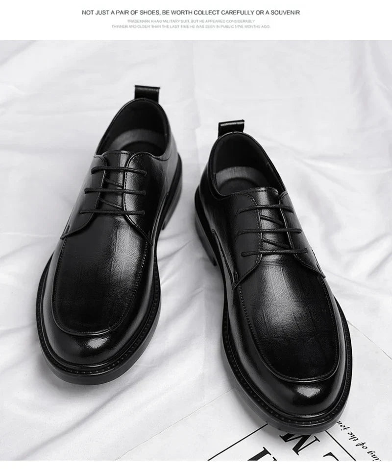 Leather Shoes Men's Four Seasons Business Formal British Casual Commuting Style Black Heightening Wedding Groom's Shoes New