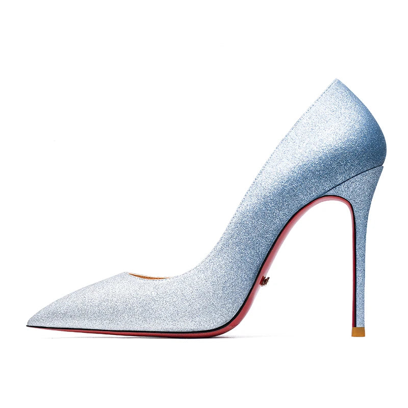 Women's Shoes Shiny Luxury Brand Pumps Red Bottom Pointed Toe Glitter Basic High Heels Female Prom Party Ladies Shoes Women 12cm
