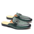 Men's Buckle Mule Slip on Backless Loafer Slides Classic Dressy Flat Sandals Checkerboard Genuine Leather Closed Toe Half Shoes
