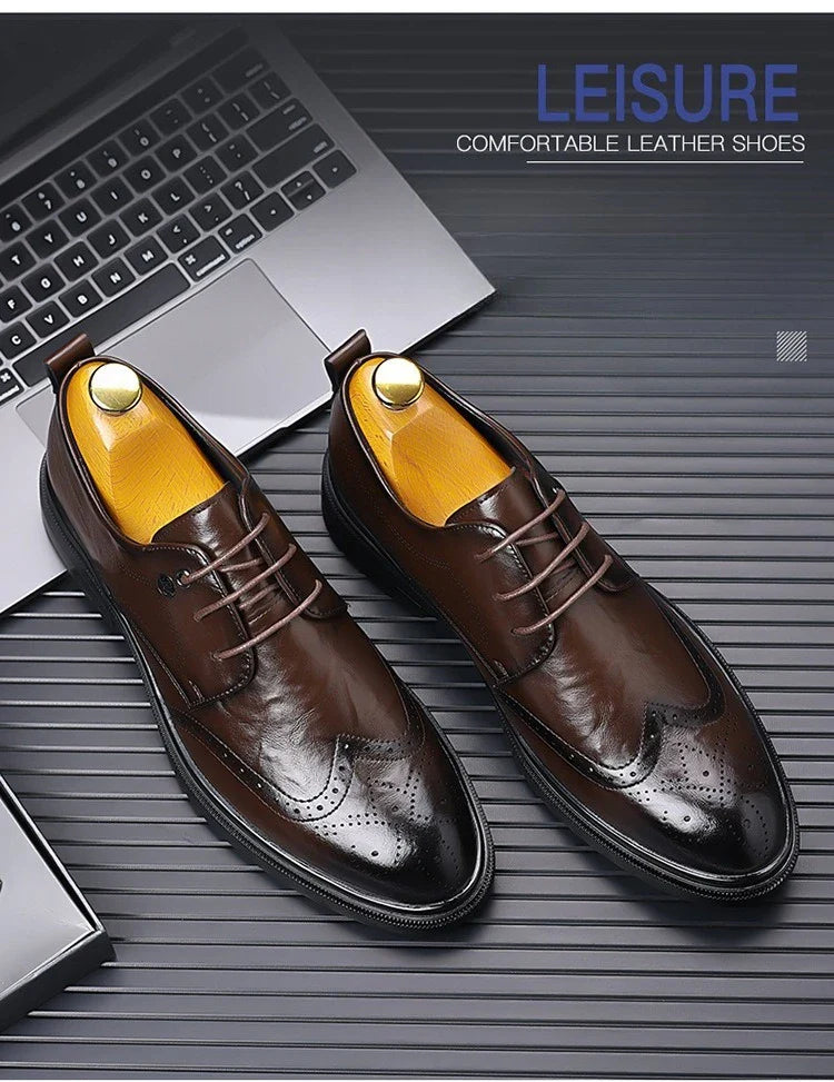 2026 Spring Autumn New Brogue Shoes for Men Solid Color Leather Dress Shoes Male Fashion Business Casual Wedding Shoe Man