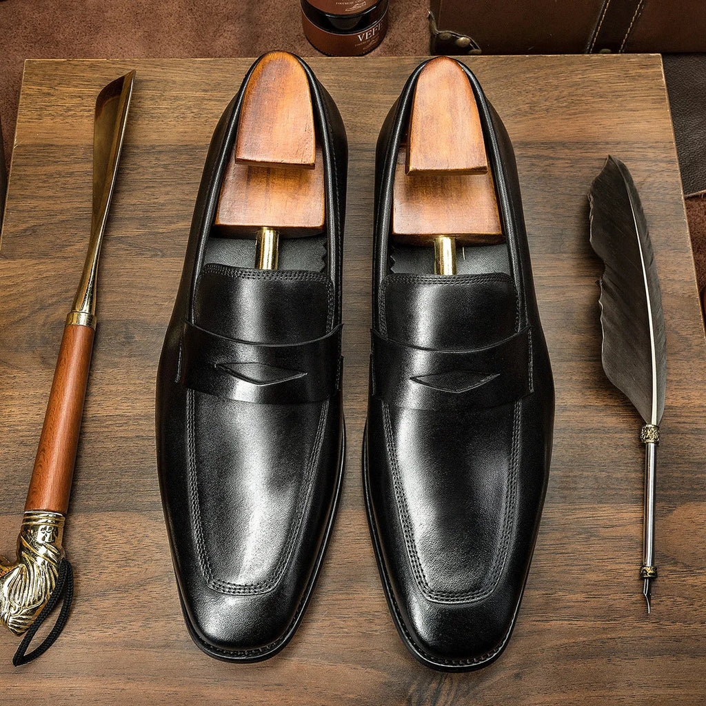 Men's Genuine Leather Shoes Loafer Handmade Shoes Antiskid Elegant Gentleman Oxford Shoes Simple British Style Wedding Shoes