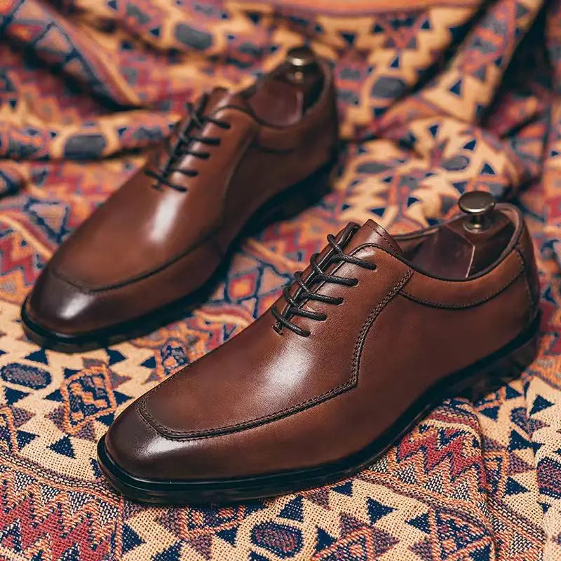 Spring Autumn Soft Square Toe Lace Up Dress Shoes Man High Quality Fashion Cowhide Elegant and Classic 39 Social Shoe for Men