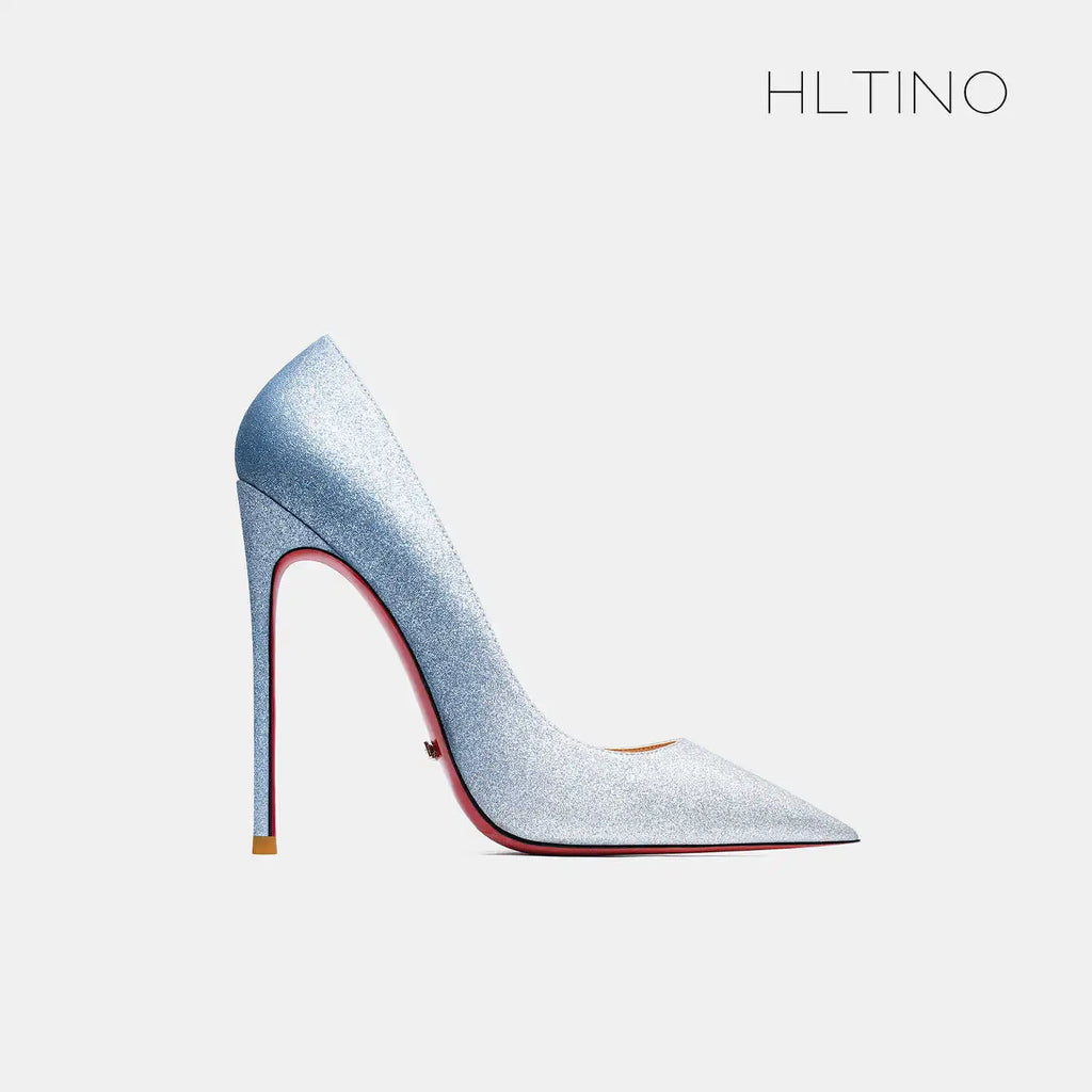 Women's Shoes Shiny Luxury Brand Pumps Red Bottom Pointed Toe Glitter Basic High Heels Female Prom Party Ladies Shoes Women 12cm
