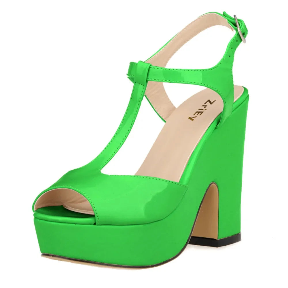 Women Sandals Fashion Sexy 12cm Ankle Strap Peep Toe High Heels Ladies Wedges Platform Sandal Patent Leather Party Wedding Shoes