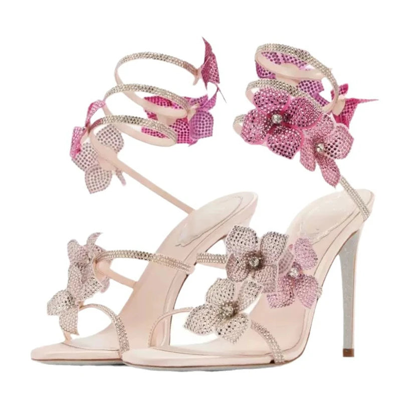 Eilyken Sexy Crystal Butterfly-knot Ankle Strap Sandals Woman Fashion Open Toe Stiletto High Heels Banquet Party Pumps Shoes