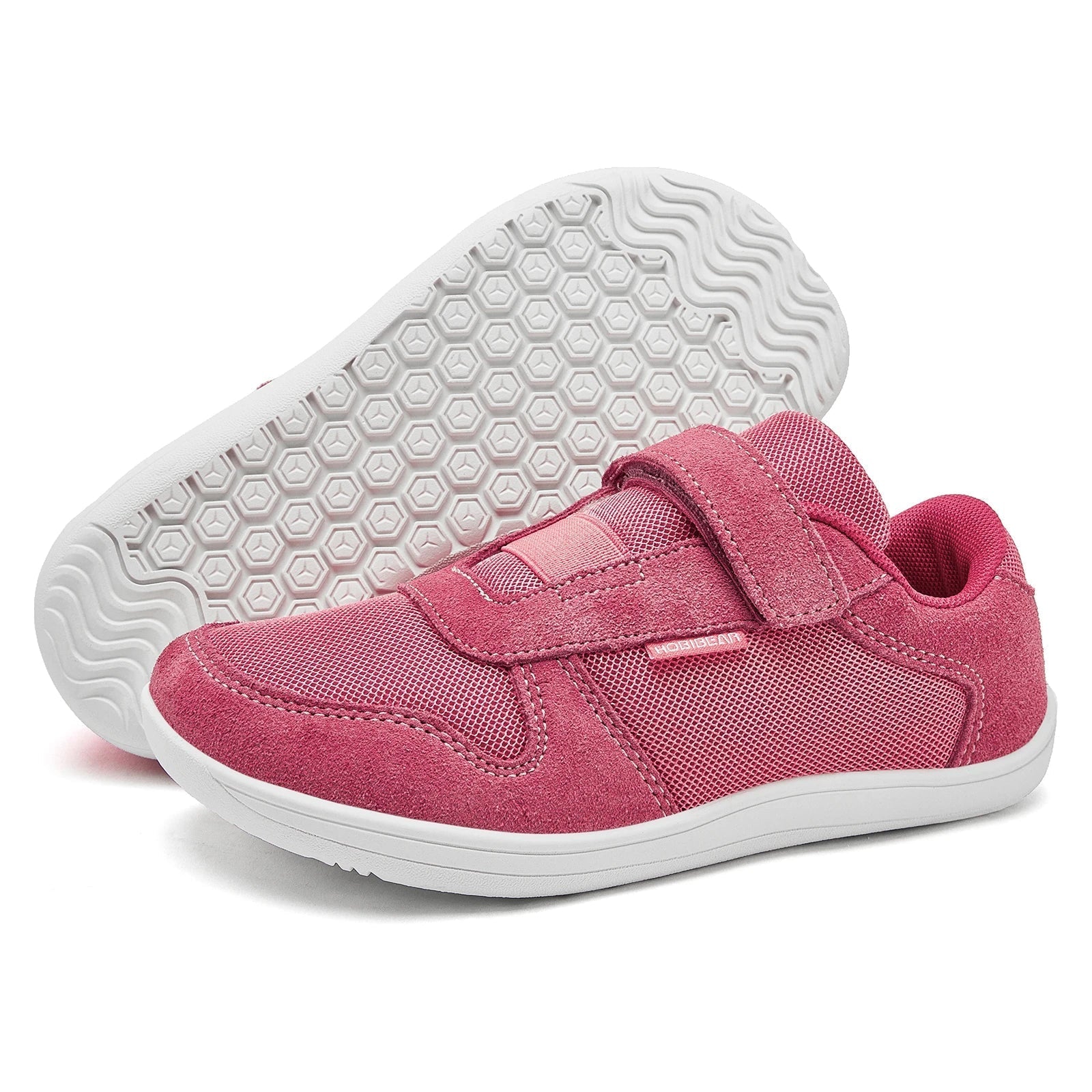Kids Wide Toe Barefoot Shoes Little/Big/Kid Hook Loop Minimalist Sneakers Artificial Leather Mesh Lightweight Shoes