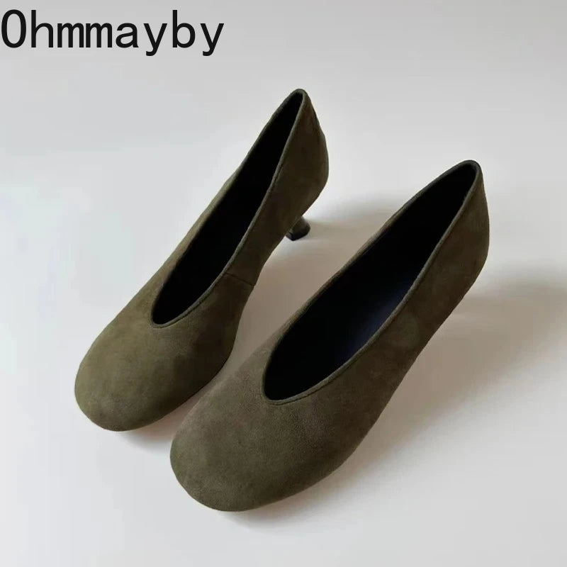 2026 New Spring Thick Heel Suede Women Mary Jane Shoes Fashion Round Toe Slip On Shoes Ladies Elegant Party Dress Pumps