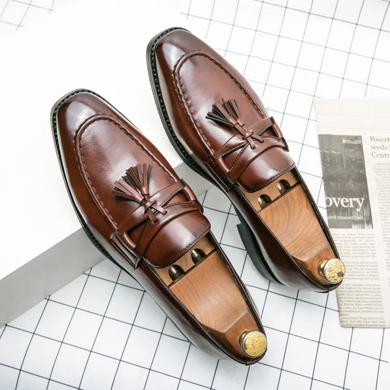 Mens Luxury Tassel Flats Leather Casual Office Designer Brogue Loafers Moccasin Wedding Oxford Footwear Dress Shoes for Men 2022