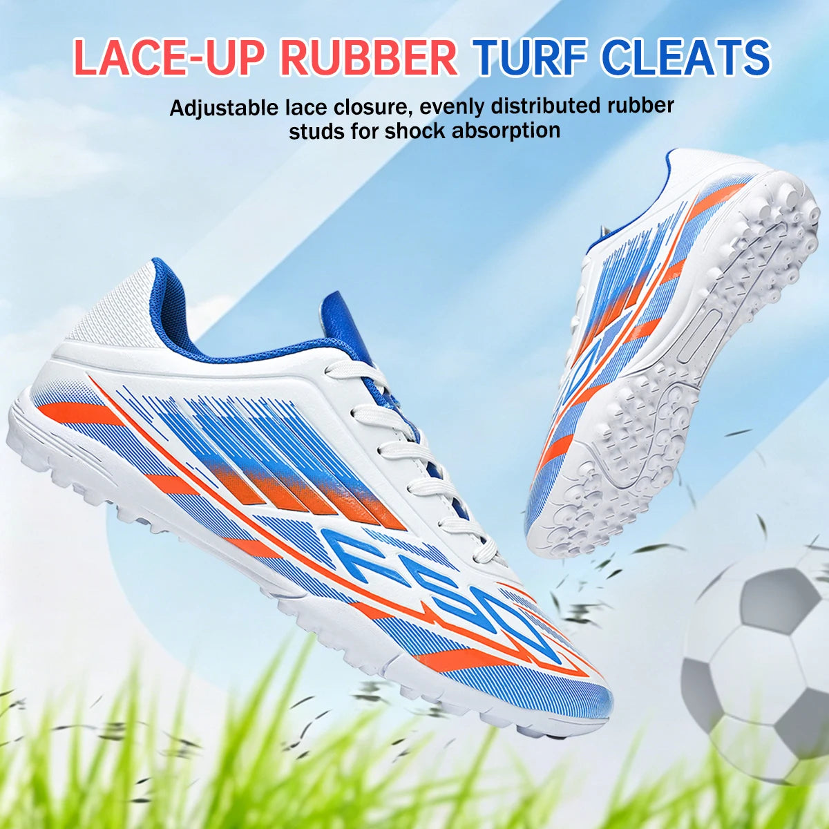 Multi Ground Men TF Turf Soccer Cleats, Comfort Breathable Shoes For Indoor & Outdoor Football Sport