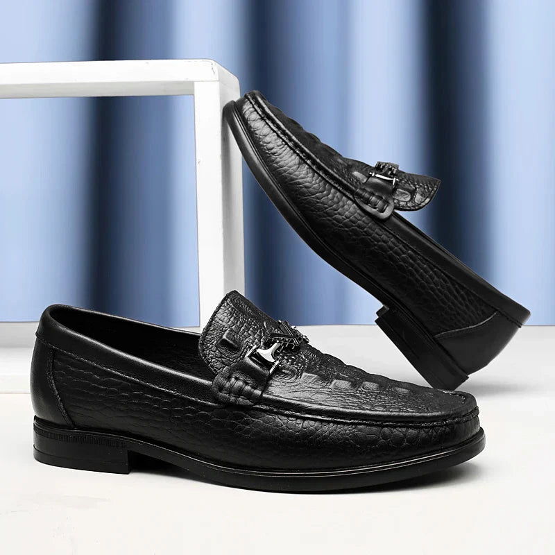 High Quality Round Toe Breathable Loafers Fashionable Brand Men's Comfortable Crocodile Patterned Casual Cowhide and Bean Shoes
