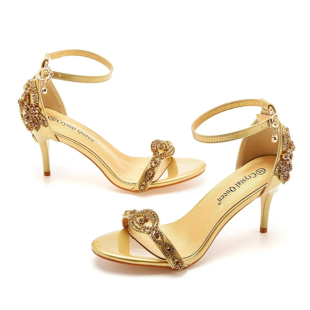 Size 34-45 2024 Rhinestone Sandals for Women Summer Peep Toe Sandals Ladies Fashion Party High Heels Sexy Wedges Wedding Shoes
