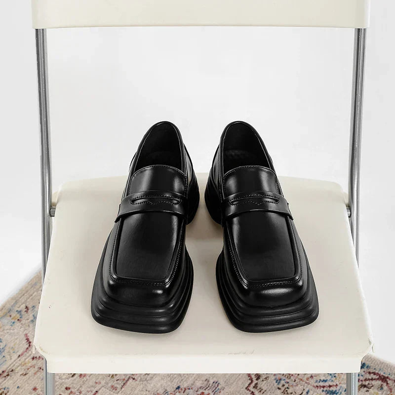 Men Zipper Patent Leather Increase Loafers Shoe Japan Korean Streetwear Fashion Thick Sole Platform Vintage Style Leather Shoes