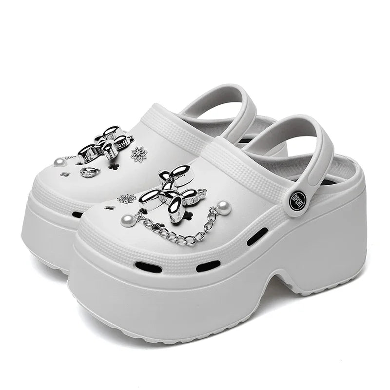 New Women's Silver Platform Clogs Summer 2025 Comfortable Slip on Wedge Sandals Woman Fashion Chain Thick Sole Garden Shoes Lady