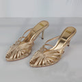 Women Shoes 2025 New Gold Hollow High Heels Luxury Pointed Toe Heeled Pumps for Women Office Mules Summer Stiletto Shoes Sandals