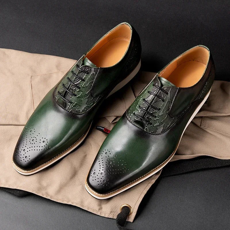 حذاء رجالي من الجلد الطبيعي طراز Brogue|حذاء رياضي كاجوال لجميع المواسم|حذاء رسمي جلد عالي الجودة|حذاء مريح للمشي