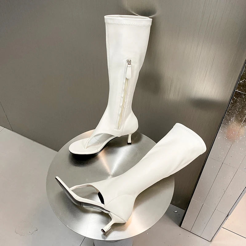 Ladies Heeled Pumps Sandals New In Knee High Boots Fashion Zippers Female Footwear Open Toe Women Heels Shoes Flip Flops