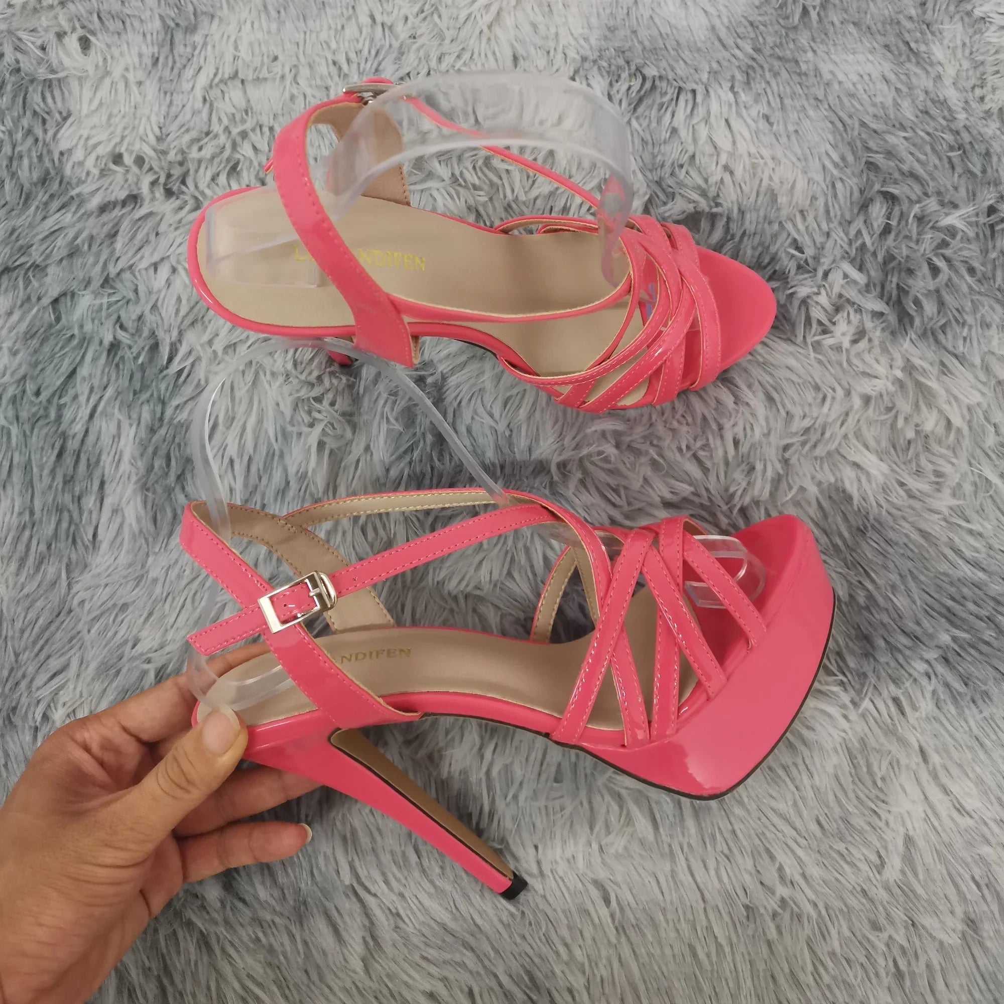 Women Sandals 14CM Super Sexy Platform High Heels Ankle Strap Sandals Open Toe Sanke Gladiator Party Dress Red Wedding Shoes