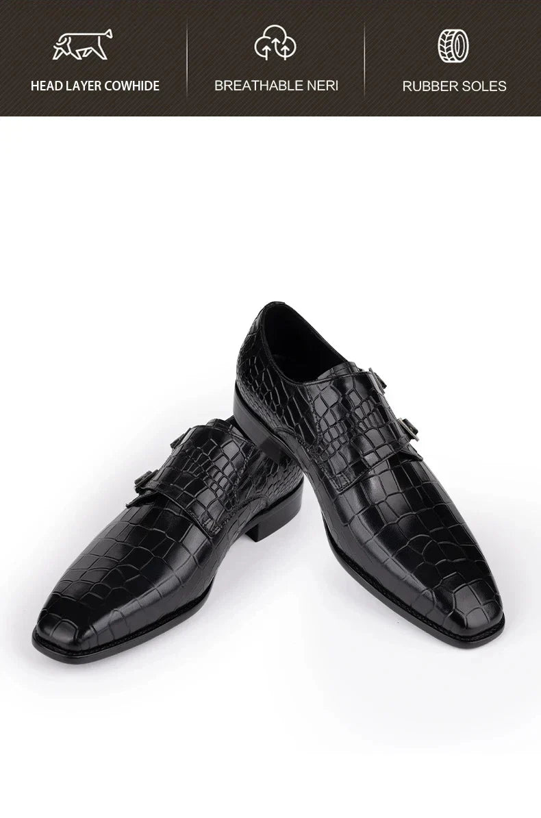 Men's Genuine Leather Dress Loafers Handmade Double Buckle Monk Slip-On Shoes for Party & Formal Wear Fashion& Men's Footwear