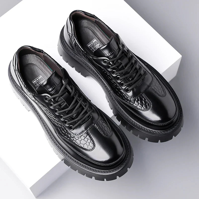 Retro Brown Men's Banquet Leather Shoes Thick Soled Wear-resistant Work Shoes2025 Classic Brand Men's Business Dress Shoes