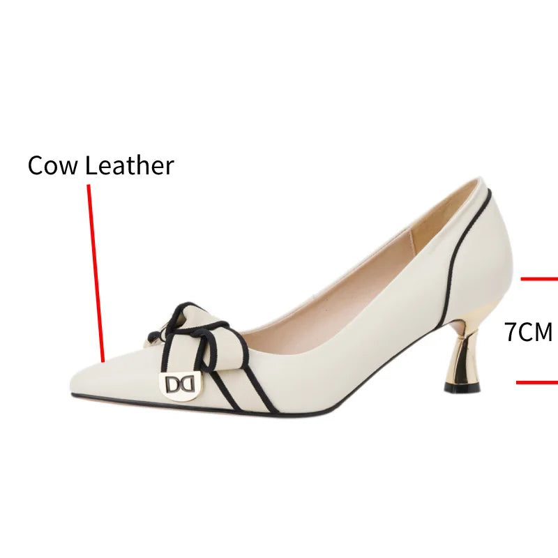 Dilalula 2025 French Style Genuine Leather Sandals Women Covered Toe Butterfly Knot Party Dating Sandals Office Ladies Pumps
