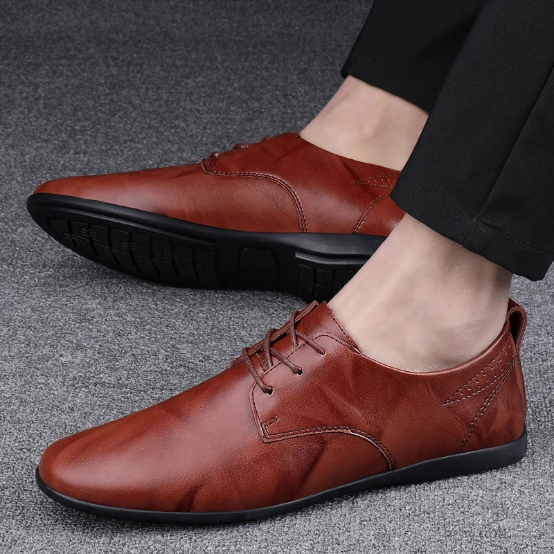 Fashion Simple Mens Oxford Shoes Breathable Male Business Footwear Handmade Formal Dress Shoes Genuine Leather Men Casual Shoes