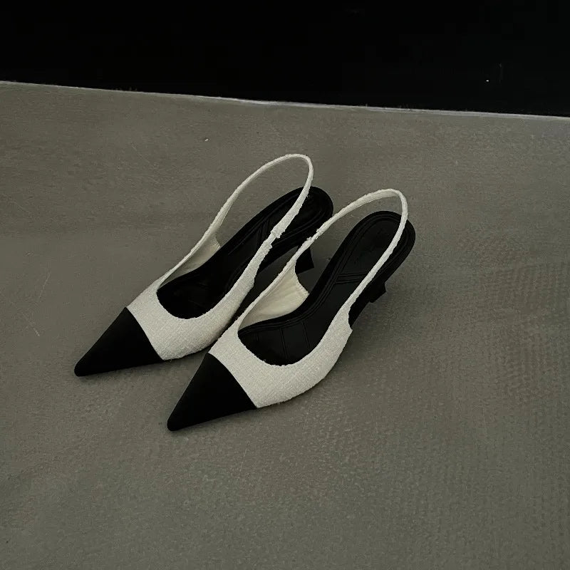 New style pointed-toe fashionable high-heeled shoes for women with thin heels open-back, shallow-cut and suitable foroutdoorwear