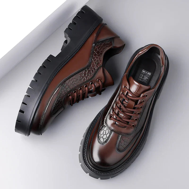 Retro Brown Men's Banquet Leather Shoes Thick Soled Wear-resistant Work Shoes2025 Classic Brand Men's Business Dress Shoes