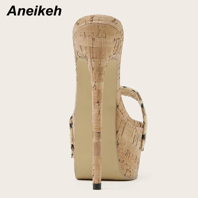Aneikeh Sexy Leopard Platform Sandals High Heels 2025 Summer Slippers Mules Ladies Fashion Peep Toe Slip On Club Shoes Sliders
