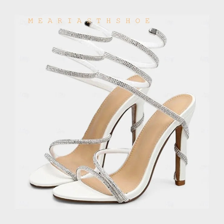 black Women's High Heels Gladiator Sandals Woman Fashion Tassel Crystal Shoes Women Sexy Banquet Party Stiletto Shoes for Women