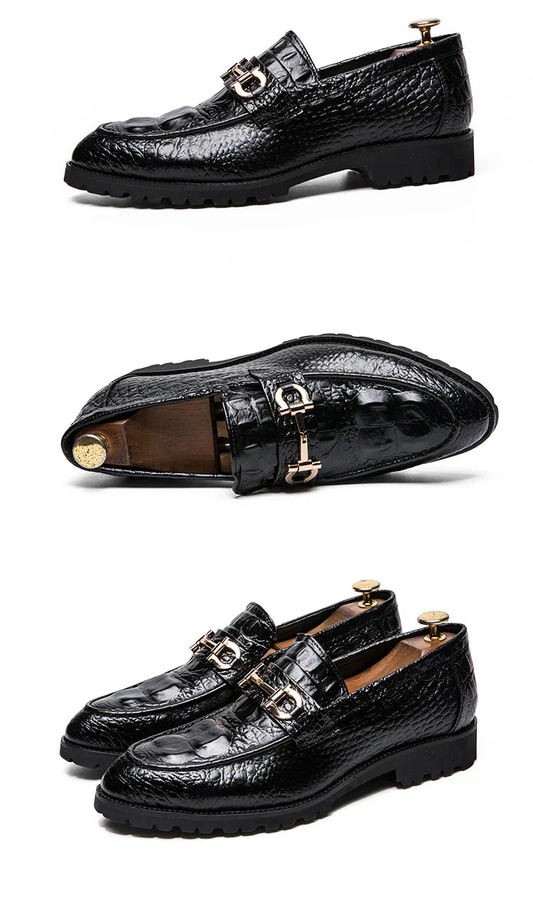 New British business casual shoes nightclub formal pointy leather shoes for men 46 47 large size crocodile metal decoration