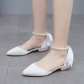 Crystal Queen Fashion Women Sexy Pumps Pointed Toe Buckle Strap Sandals Thick High Heel White Silk Beading Bride Shoes
