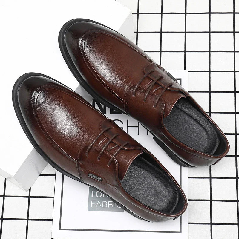 Brown Leather Dress Shoes British Style Lace Up Formal Business Footwear Groom Wedding Shoes Low Top Comfortable Office Shoes