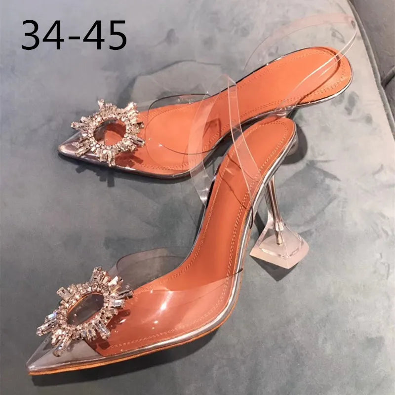 34-45 PVC Transparent Crystal Shoes 2026 Summer New Pointed Odd Heel Shoes Stiletto Ladies Sun Decoration Wild Fairy Shoes
