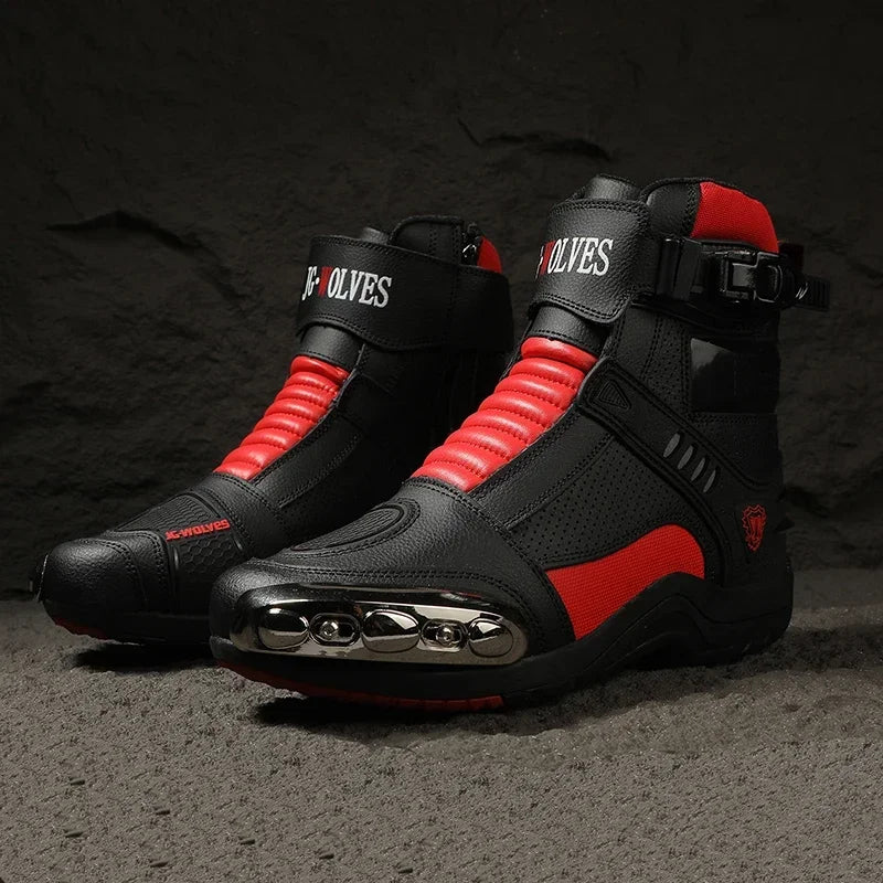 Men Motorcycle Boots Breathable Anti-fall Rider Road Racing Casual Shoes Boots Gear Shift Rubber Sole Reflective Motorbike Shoes