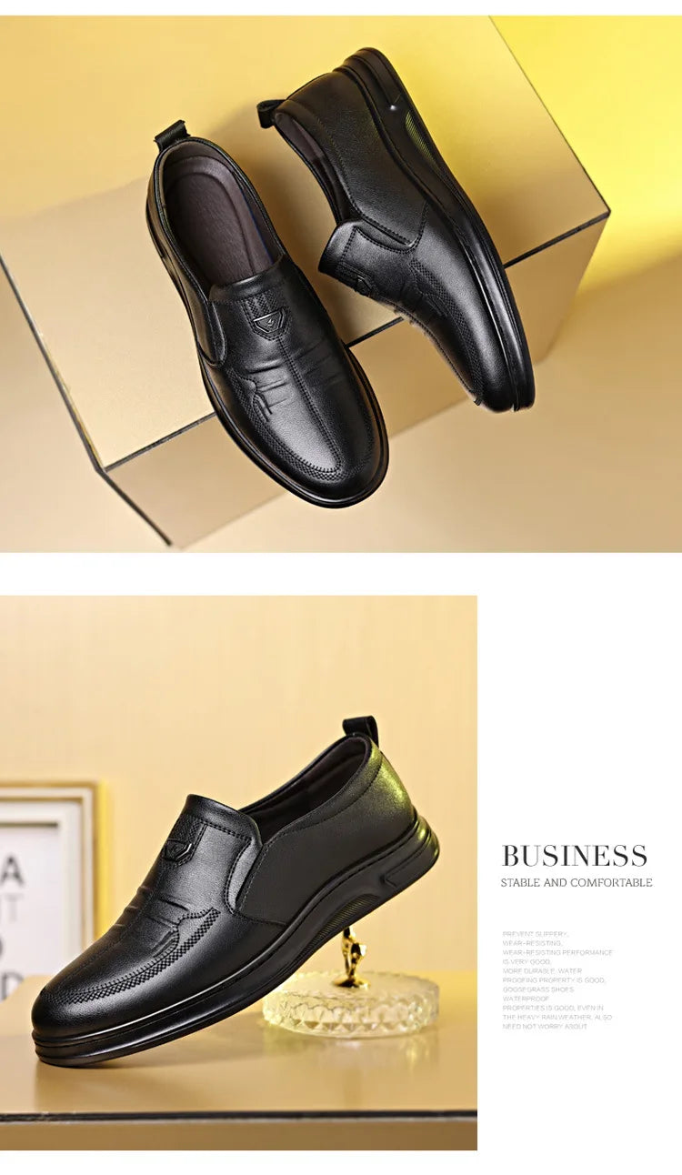 Men's Leather Business Loafers Spring Autumn Black Slip-On Shoes Male Breathable Soft Sole Comfortable Casual Driving Shoes Man